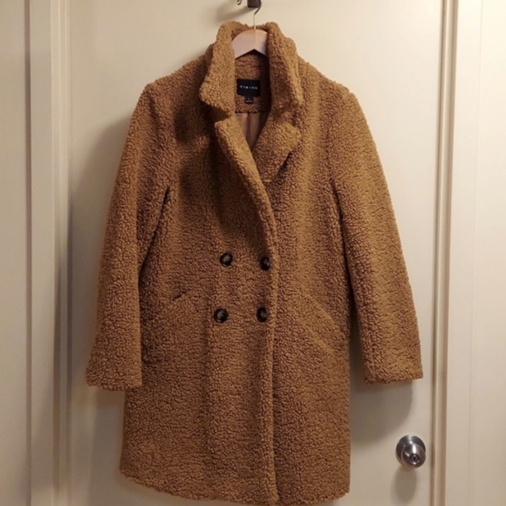 Double-Breasted Long Teddy Coat